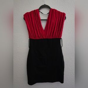 Red and Black V-Neck Women’s Dress